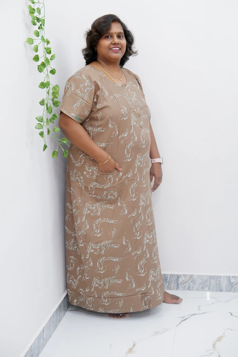 Elegant Zip-Front Pure Cotton Nighty