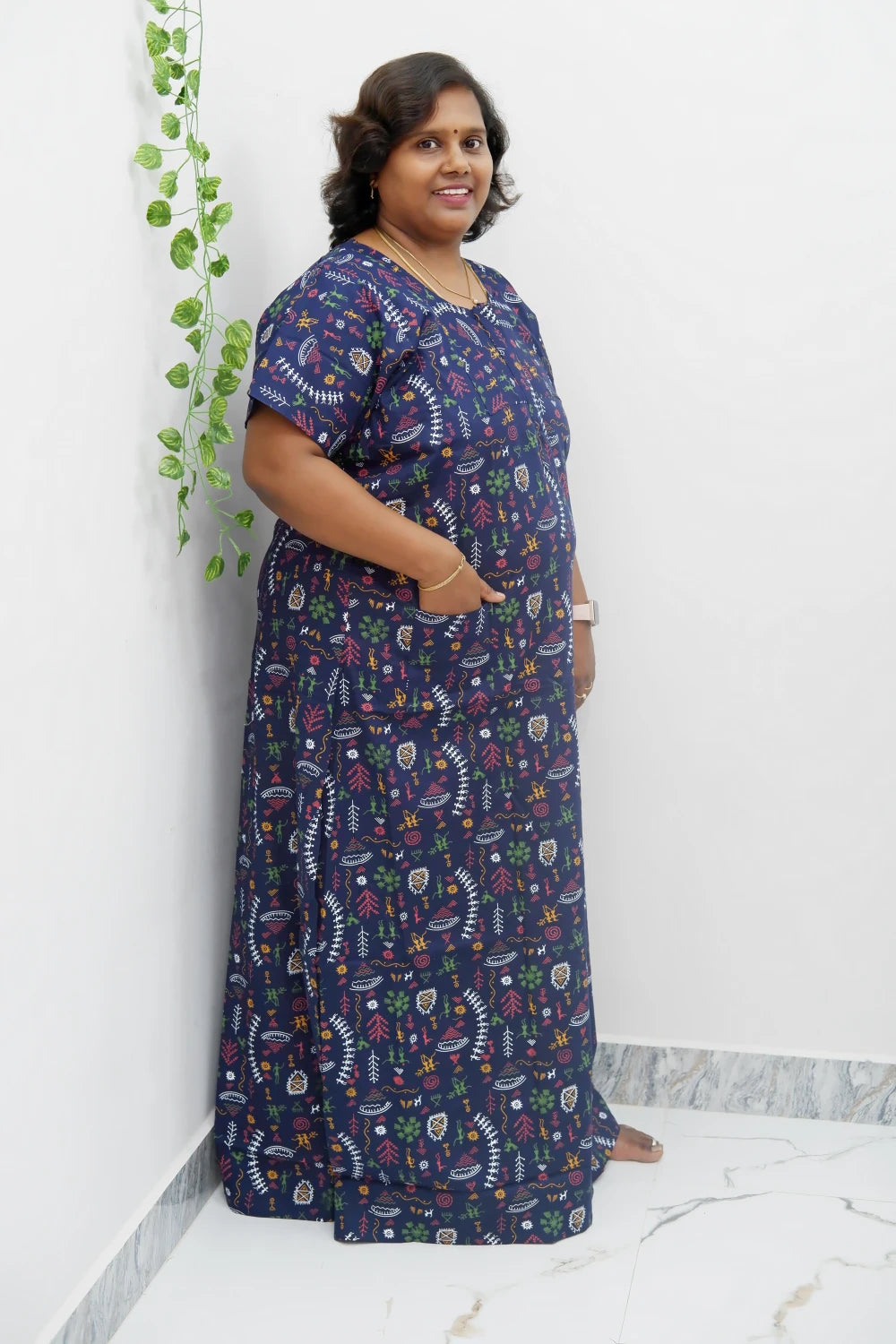 Elegant Zip-Front Pure Cotton Nighty