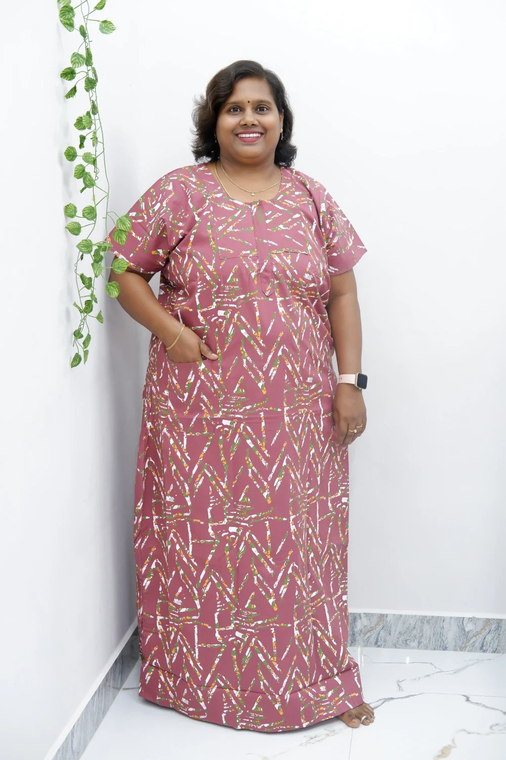 Elegant Zip-Front Pure Cotton Nighty