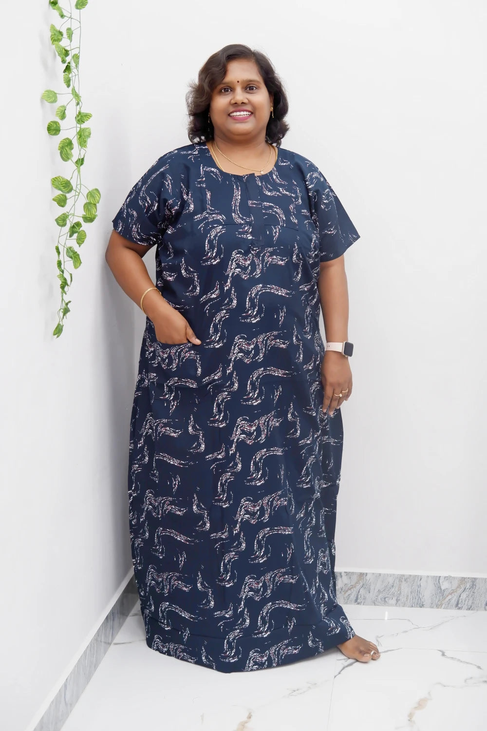 Elegant Zip-Front Pure Cotton Nighty