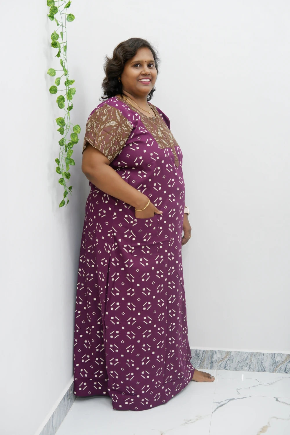 Elegant Zip-Front Pure Cotton Nighty