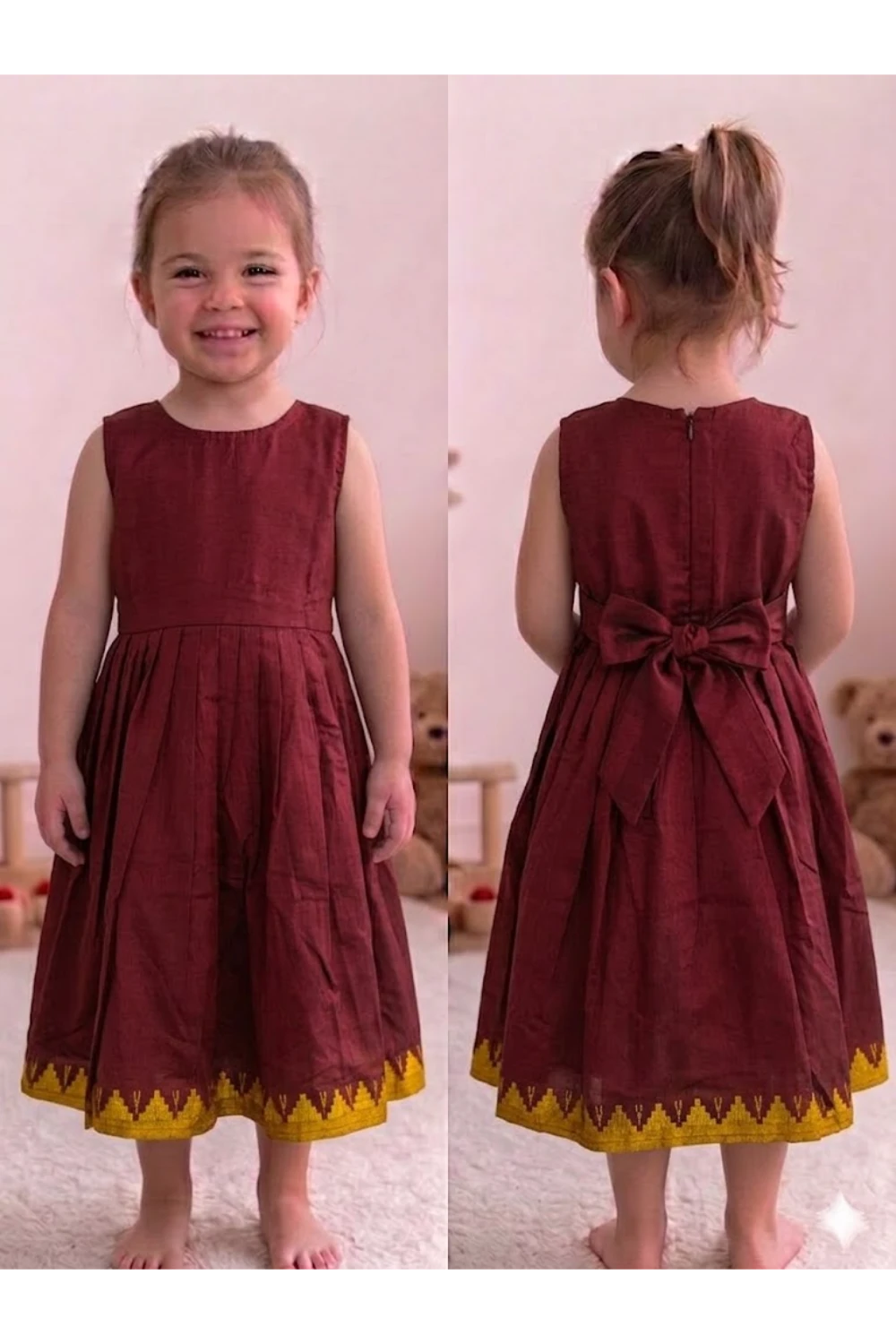 Raw Silk Cotton Sleeveless Frock For Kids