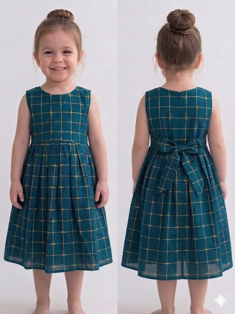 Raw Silk Cotton Sleeveless Frock For Kids