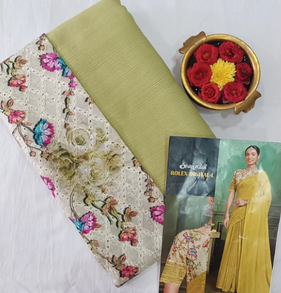 Vibrant Elegance ~ Chiffon Fancy Sarees with Contrast Work Blouses