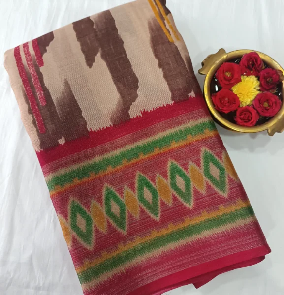 Vibrant Elegance ~ Fancy Sarees with Contrast Work Blouses
