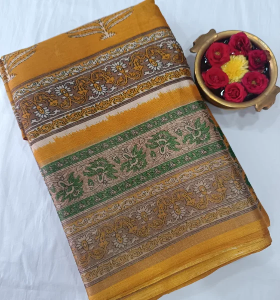 Vibrant Elegance ~ Fancy Sarees with Contrast Work Blouses