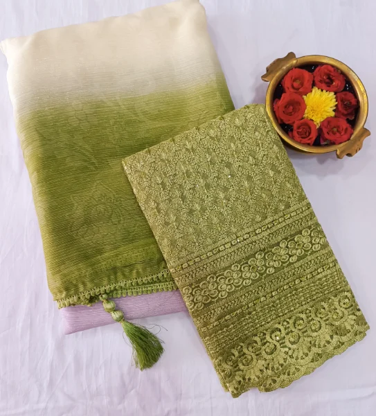 Vibrant Elegance ~ Chiffon Fancy Sarees with Contrast Work Blouses