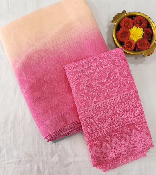 Vibrant Elegance ~ Chiffon Fancy Sarees with Contrast Work Blouses