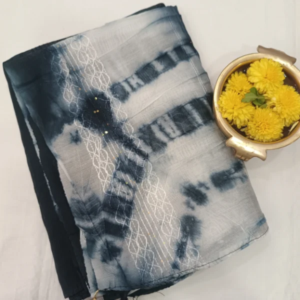 BANDHINI CHANDERI SILK COTTON SHAWL WITH SEQUENCE