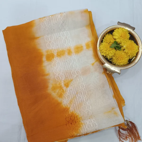 BANDHINI CHANDERI SILK COTTON SHAWL WITH SEQUENCE