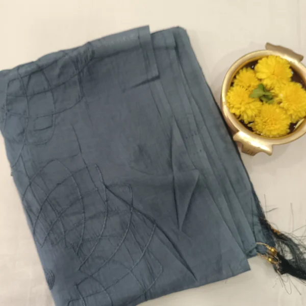 SOLID CHANDERI SILK COTTON SHAWL WITH SEQUENCE