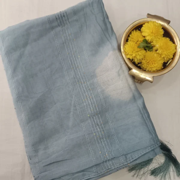 BANDHINI CHANDERI SILK COTTON SHAWL WITH SEQUENCE