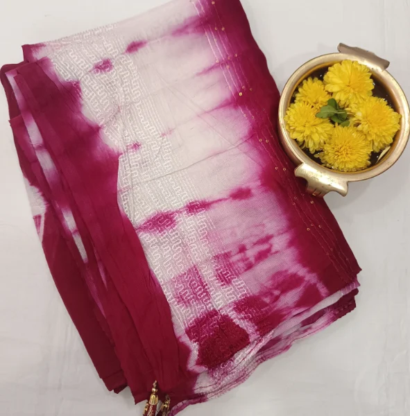 BANDHINI CHANDERI SILK COTTON SHAWL WITH SEQUENCE