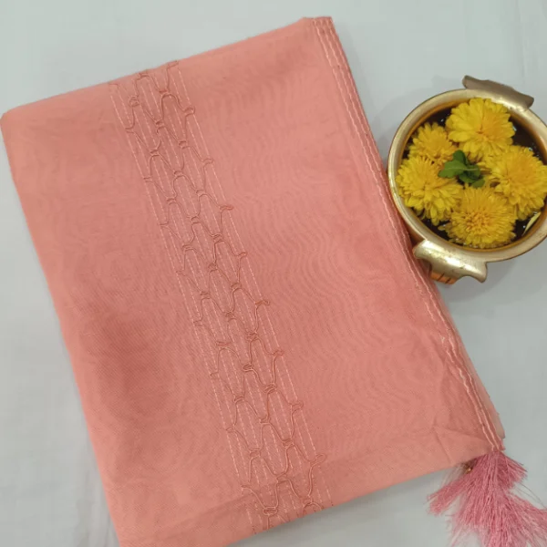 SOLID CHANDERI SILK COTTON SHAWL WITH SEQUENCE
