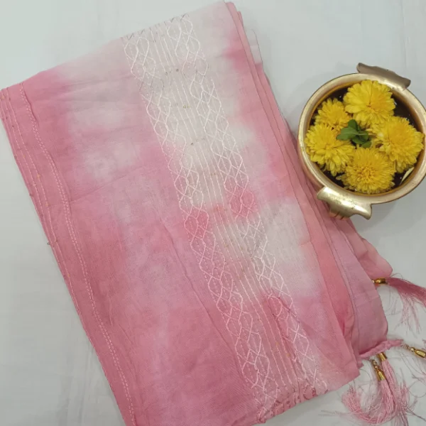 BANDHINI CHANDERI SILK COTTON SHAWL WITH SEQUENCE
