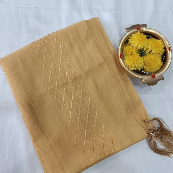 SOLID CHANDERI SILK COTTON SHAWL WITH SEQUENCE