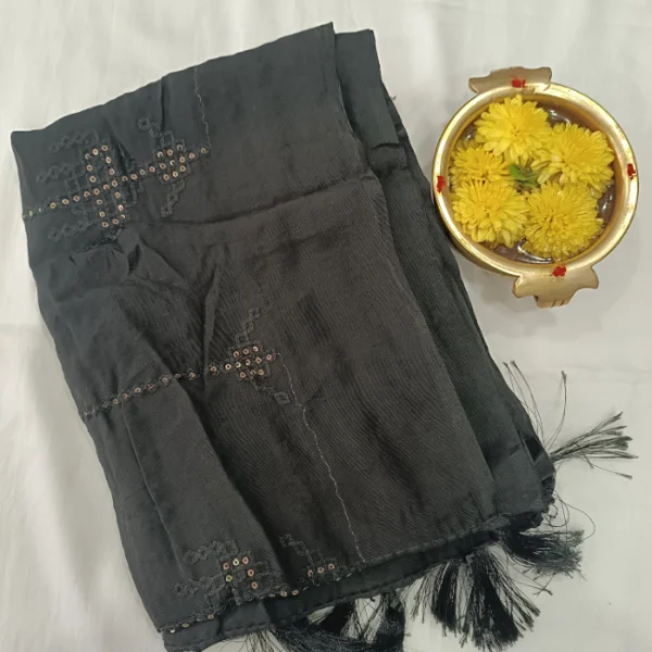 SOLID CHANDERI SILK COTTON SHAWL WITH SEQUENCE