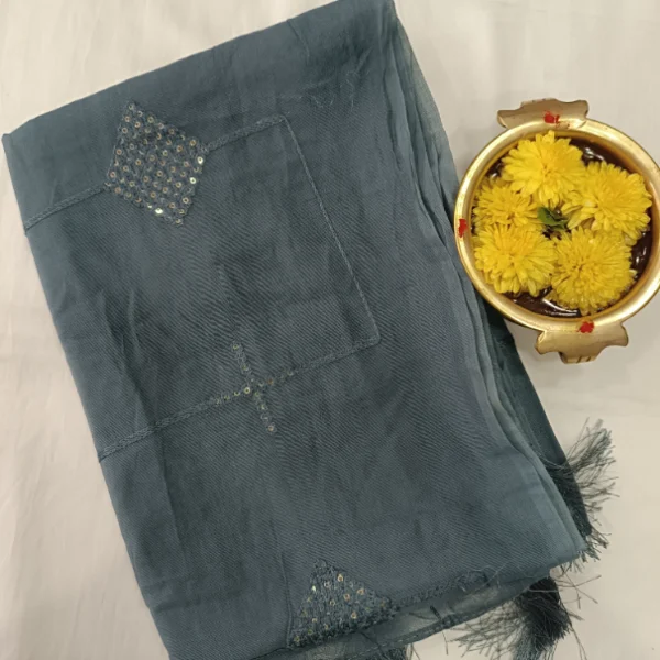 SOLID CHANDERI SILK COTTON SHAWL WITH SEQUENCE