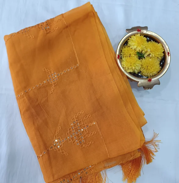SOLID CHANDERI SILK COTTON SHAWL WITH SEQUENCE
