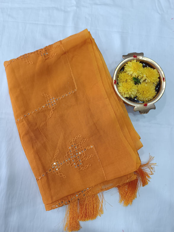 SOLID CHANDERI SILK COTTON SHAWL WITH SEQUENCE