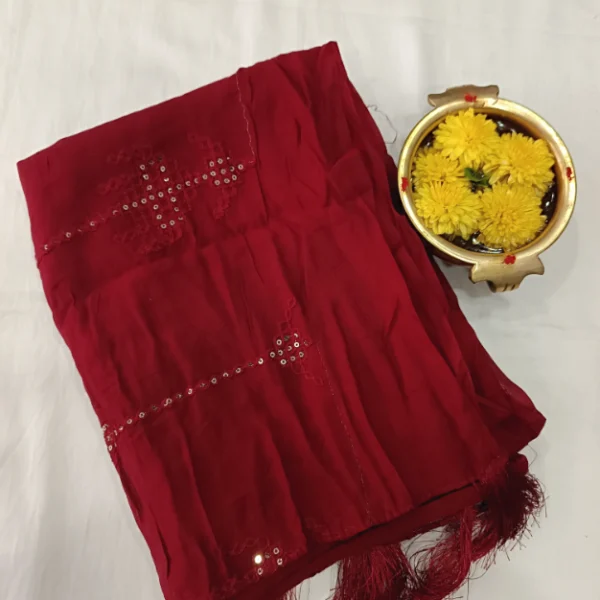 SOLID CHANDERI SILK COTTON SHAWL WITH SEQUENCE
