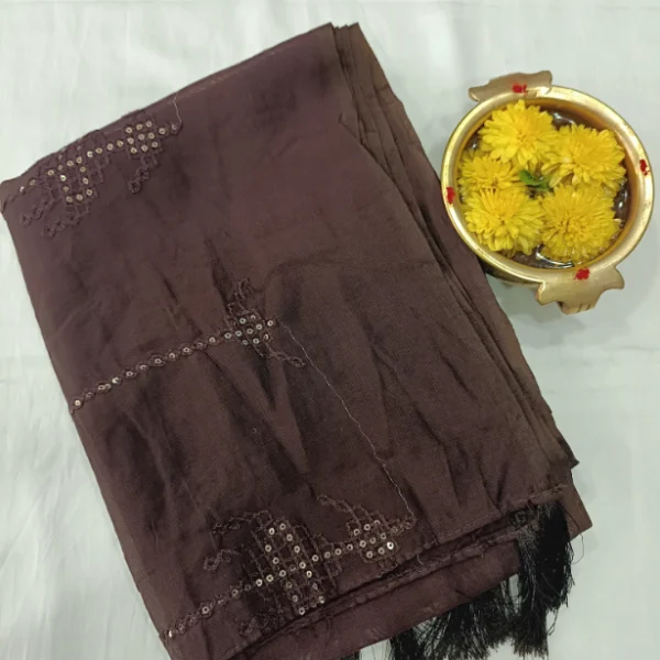 SOLID CHANDERI SILK COTTON SHAWL WITH SEQUENCE