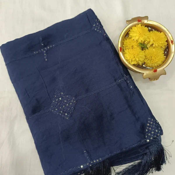 SOLID CHANDERI SILK COTTON SHAWL WITH SEQUENCE