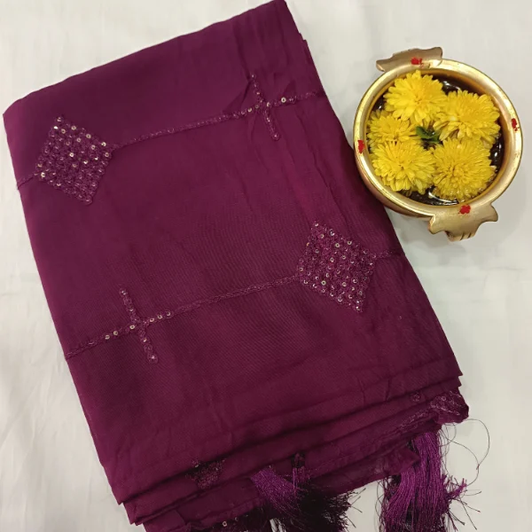 SOLID CHANDERI SILK COTTON SHAWL WITH SEQUENCE