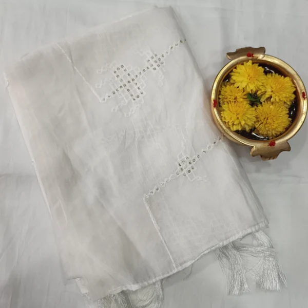 SOLID CHANDERI SILK COTTON SHAWL WITH SEQUENCE