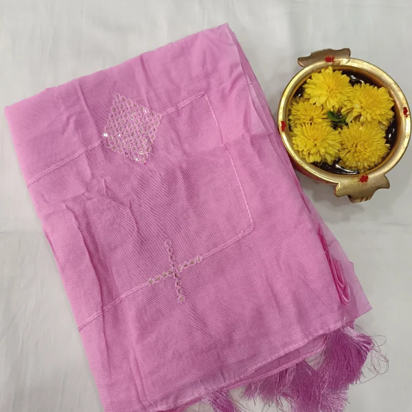 SOLID CHANDERI SILK COTTON SHAWL WITH SEQUENCE