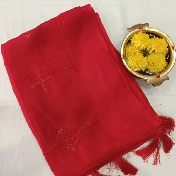 SOLID CHANDERI SILK COTTON SHAWL WITH SEQUENCE