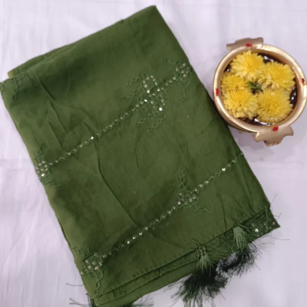 SOLID CHANDERI SILK COTTON SHAWL WITH SEQUENCE
