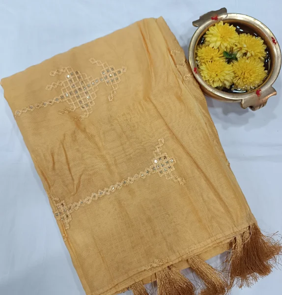 SOLID CHANDERI SILK COTTON SHAWL WITH SEQUENCE