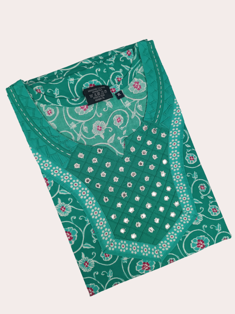Jyothi Mirror Embellished Cotton A-Line Nighty with Side Pocket
