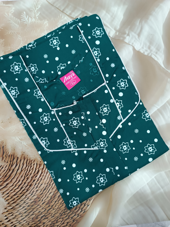 Sleeves of Style Embrace the 3/4th Sleeve Cotton Nighty with Zip & Piping